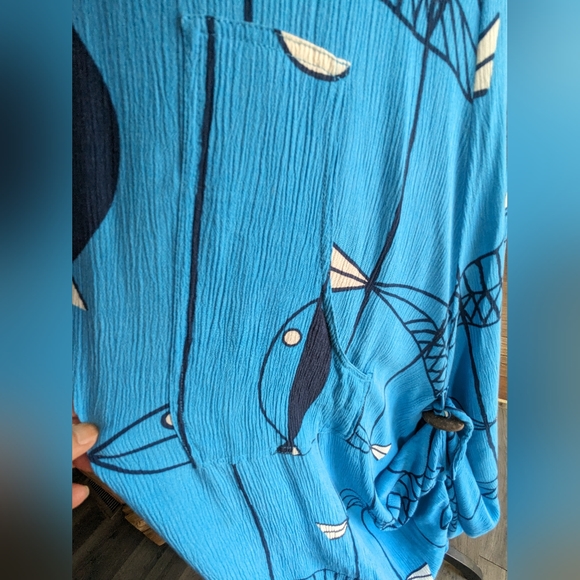 Kaktus Women's Blue Sundress mirror fish print midi rayon Med T-1 - Picture 6 of 10